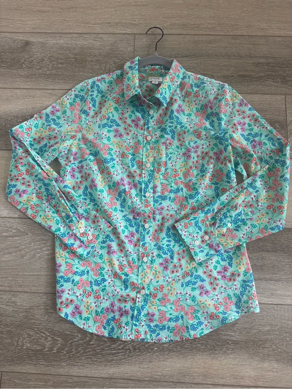 J.Crew Spring Cotton Button-Up Shirt Green Floral Print Signature Size M
